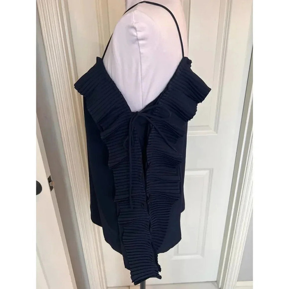 A.Z.I. New York navy blue cold shoulder ruffle spaghetti strap blouse small - Picture 3 of 11
